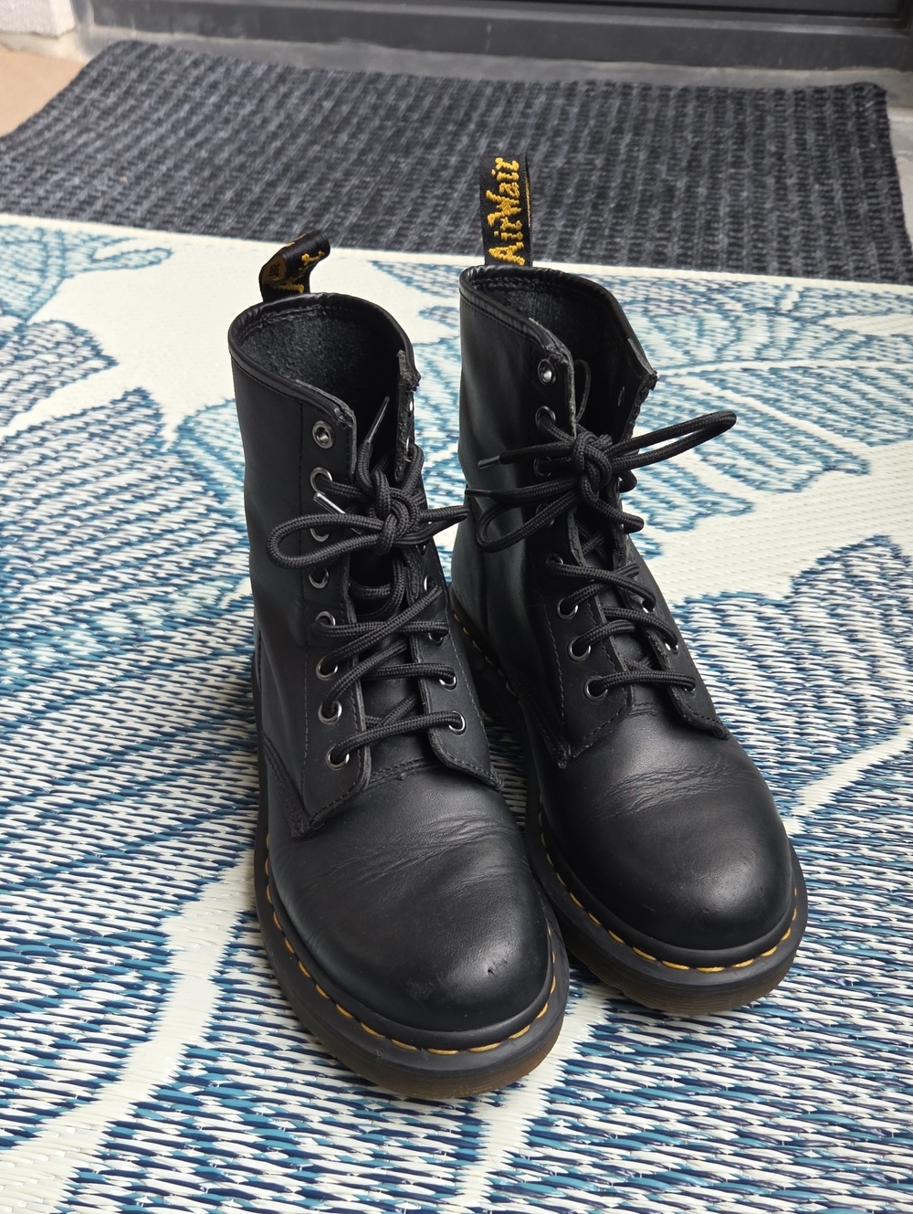 Dr. Martens Black Lace-Up Boots with Yellow Stitching